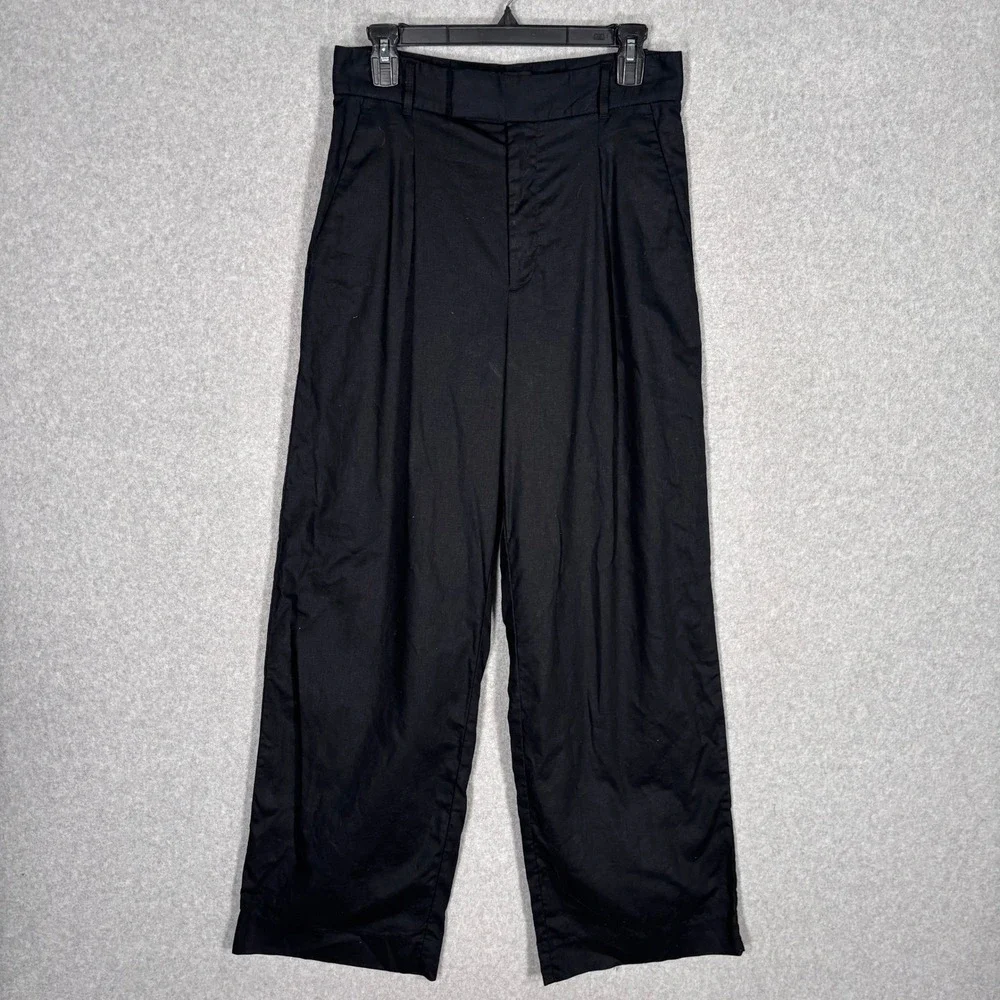 Banana Republic Pleated Wide Leg Linen Pants 8P Black High Rise Minimalist